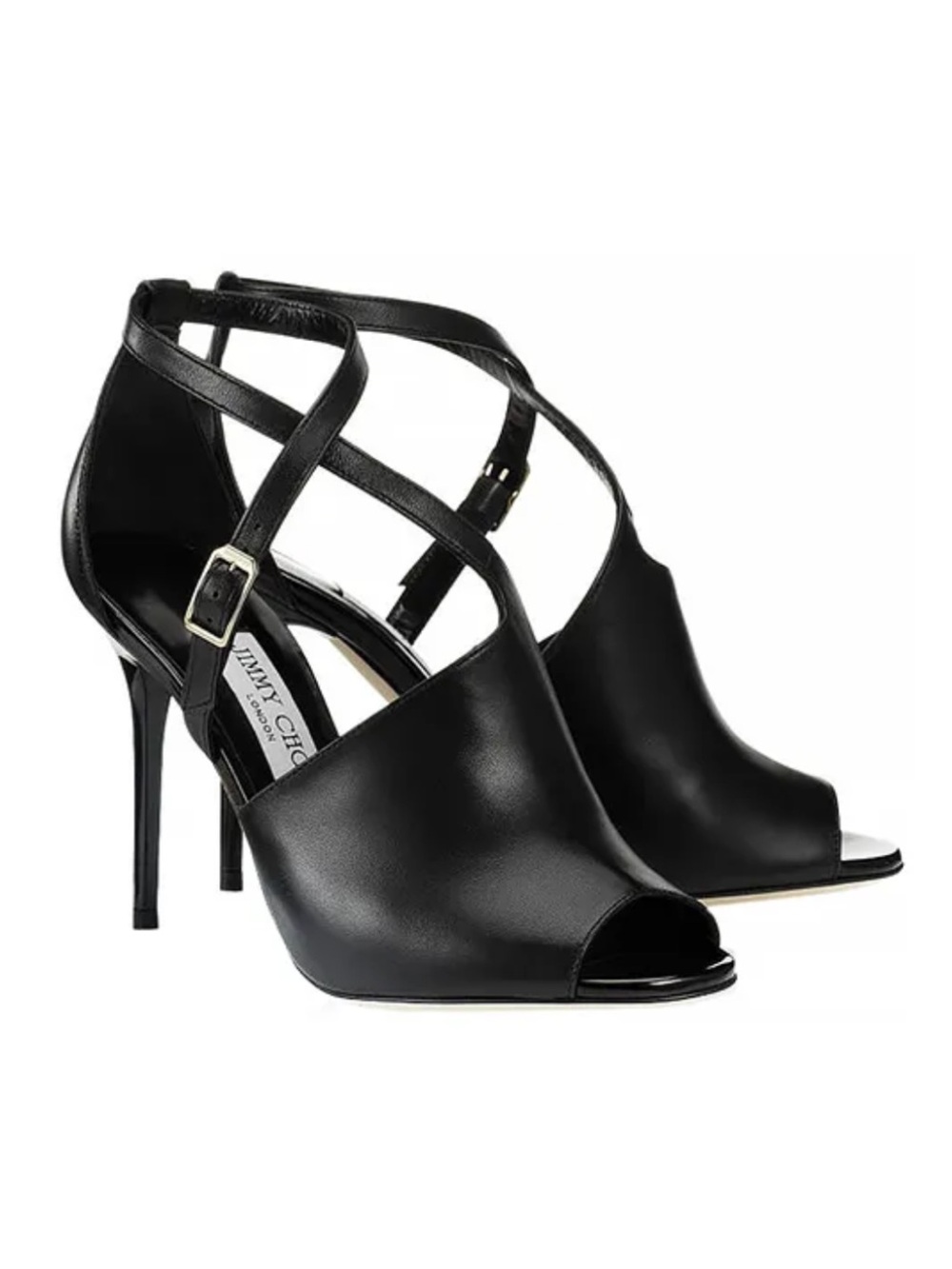 Jimmy Choo Leigh Nappa and Patent Leather Peep Toe Sandals